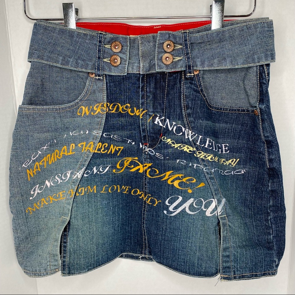 Indigo Red lux/Industrial Denim Embroidered Skirt